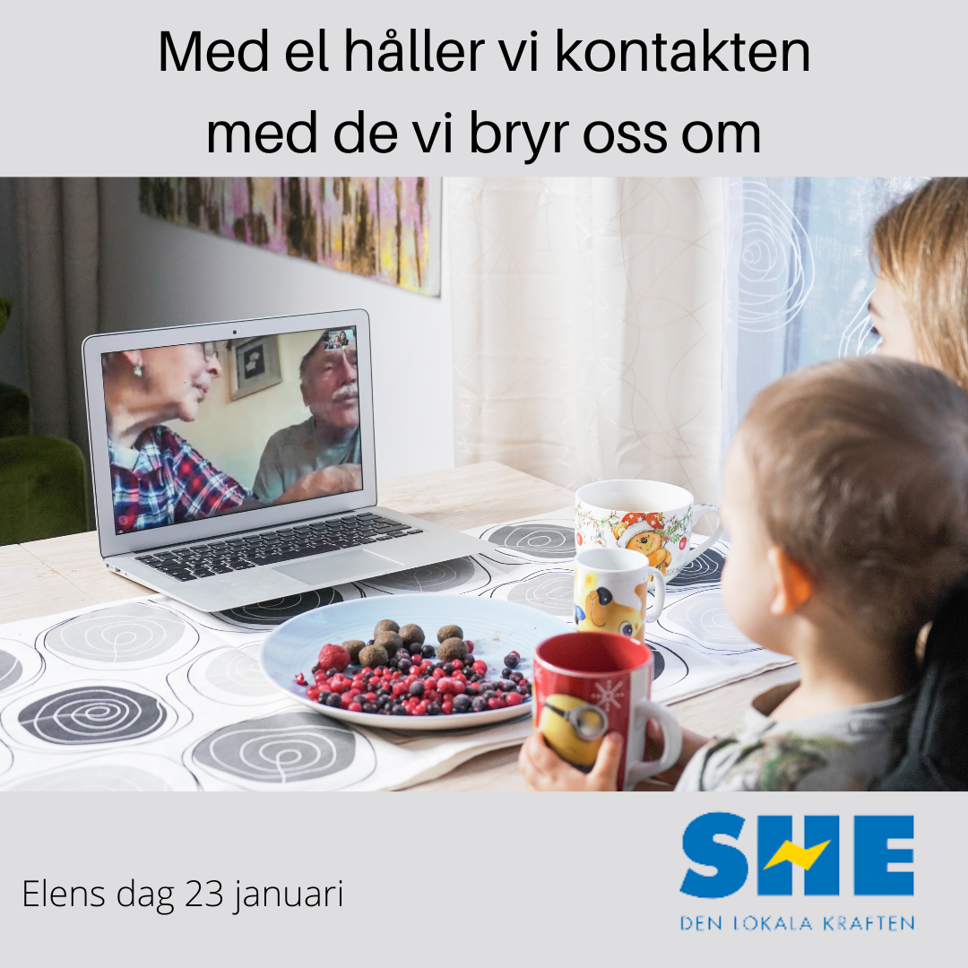 Barn som talar med "mormor o morfar" via datorn. Med el håller vi kontakten med de vi bryr oss om. elens dag 23 januari